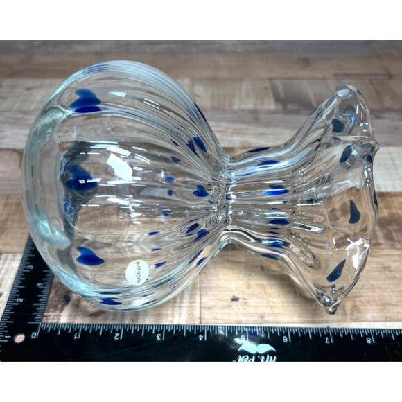 Blue Heart Art Glass Decorative Vase With Unique Wavy Design - Picture 6 of 6